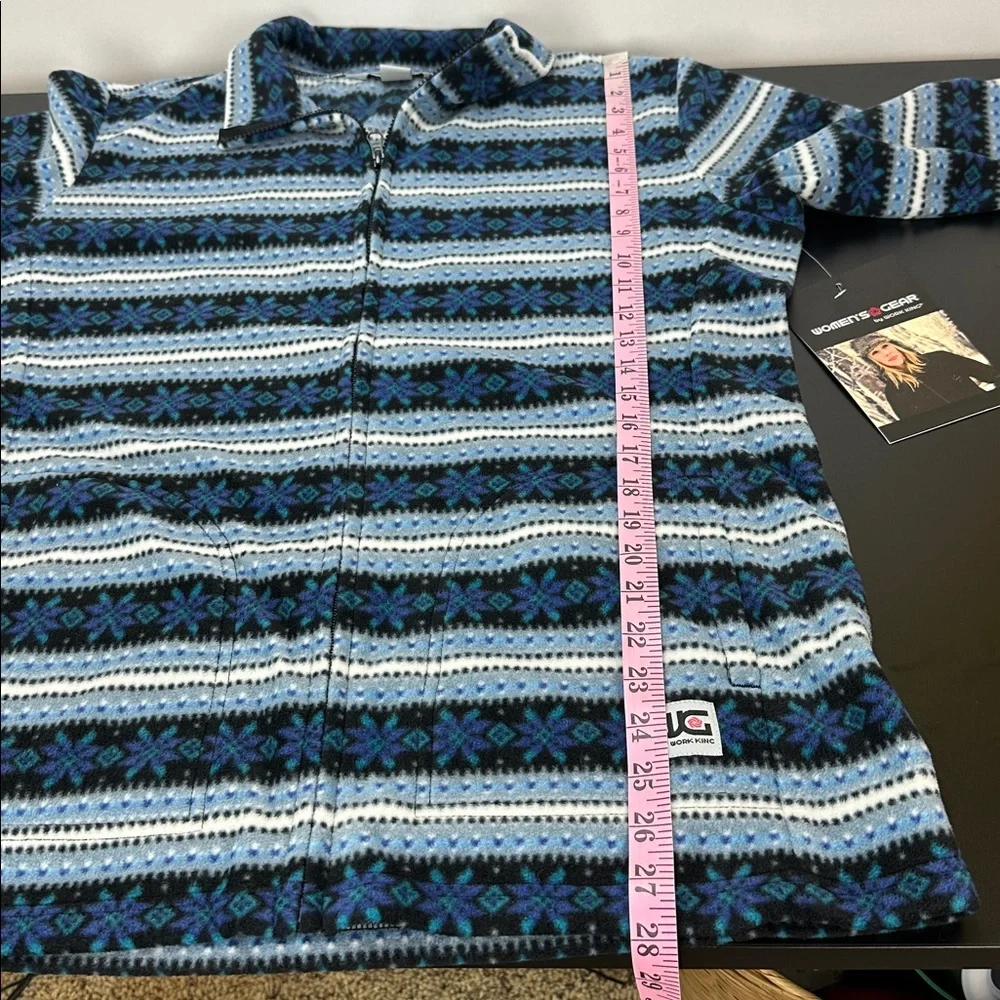 Women’s Gear Blue Fleece Snowflake Stripe Print Full Zip Light Jacket L‎ Pockets